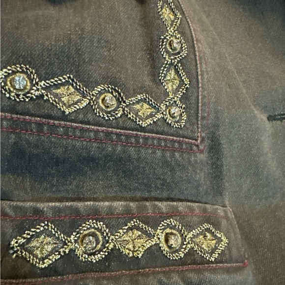 Vintage Embroidered and Jeweled Gray Denim Blazer - Picture 4 of 8